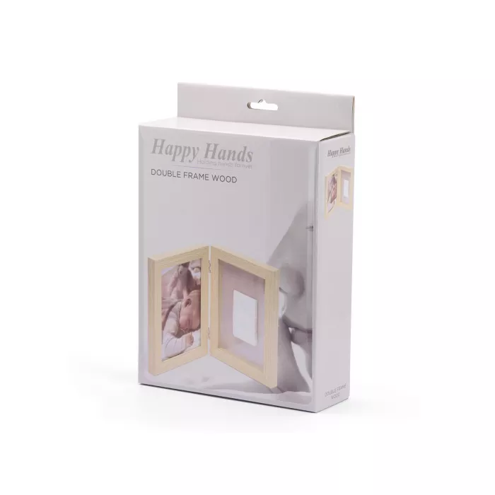 Rama foto din lemn dubla cu kit amprenta 2D - Happy Hands - Dooky