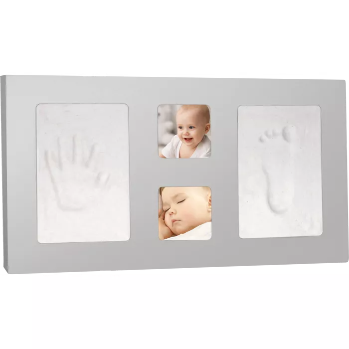 Rama foto cu kit amprenta pentru copii - Happy Hands Large - Silver - Dooky