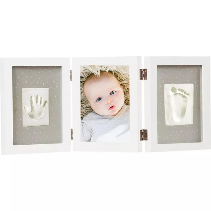 Rama foto tripla cu kit amprenta pentru copii - Happy Hands Baby - White - Dooky