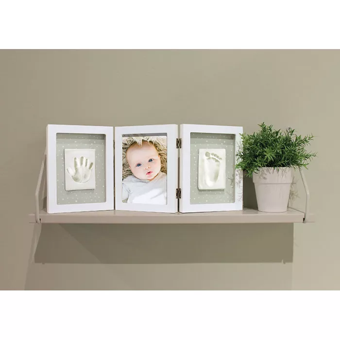 Rama foto tripla cu kit amprenta pentru copii - Happy Hands Baby - White - Dooky