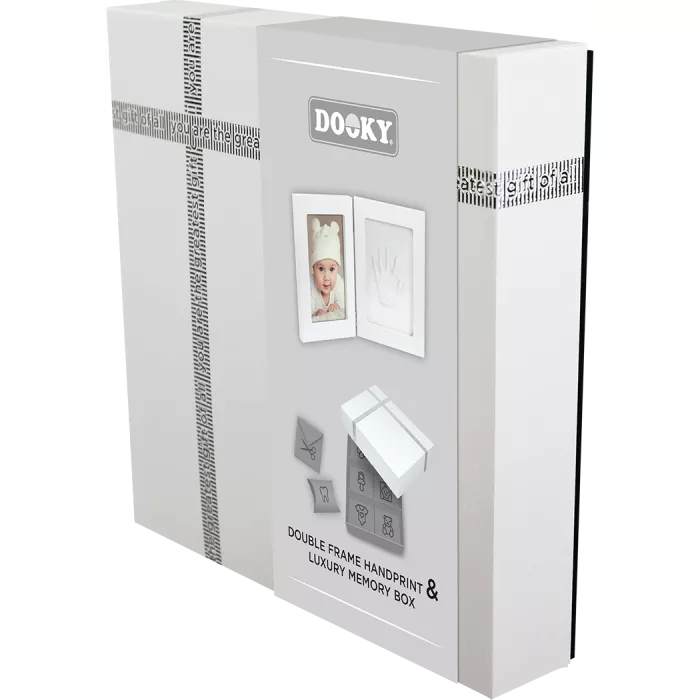 Cutie pentru amintirile bebelusului cu kit amprenta 2D - Double Frame White - Dooky