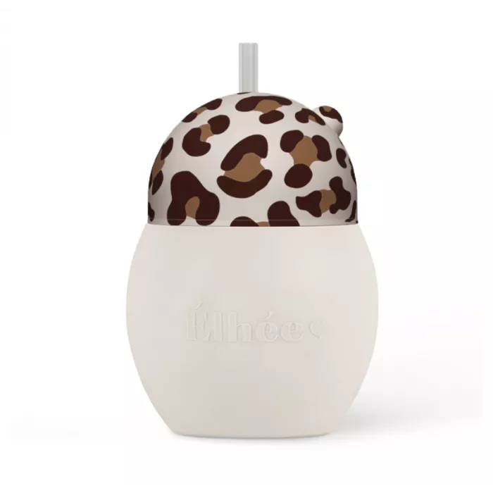 Cana din silicon cu pai - 240 ml - Coconut / Grauu - Elhée