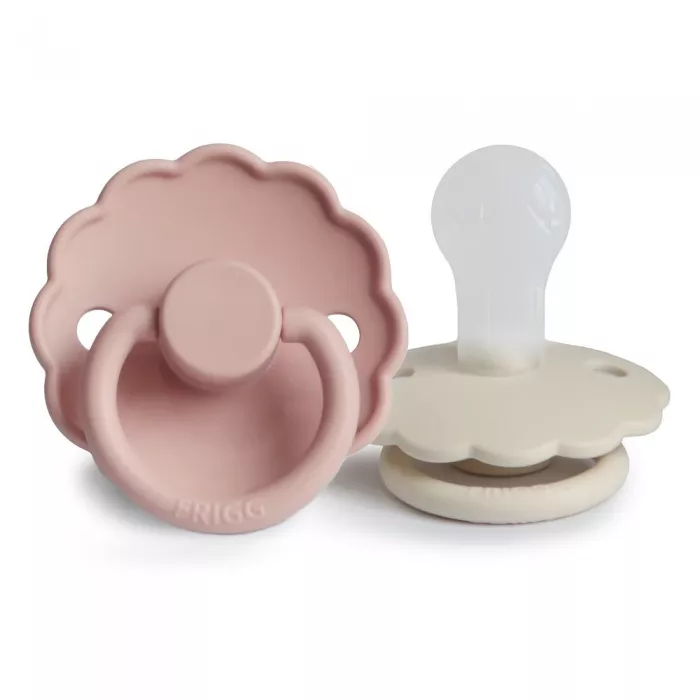 Set 2 suzete cu tetina rotunda din silicon - Daisy Blush / Cream - FRIGG