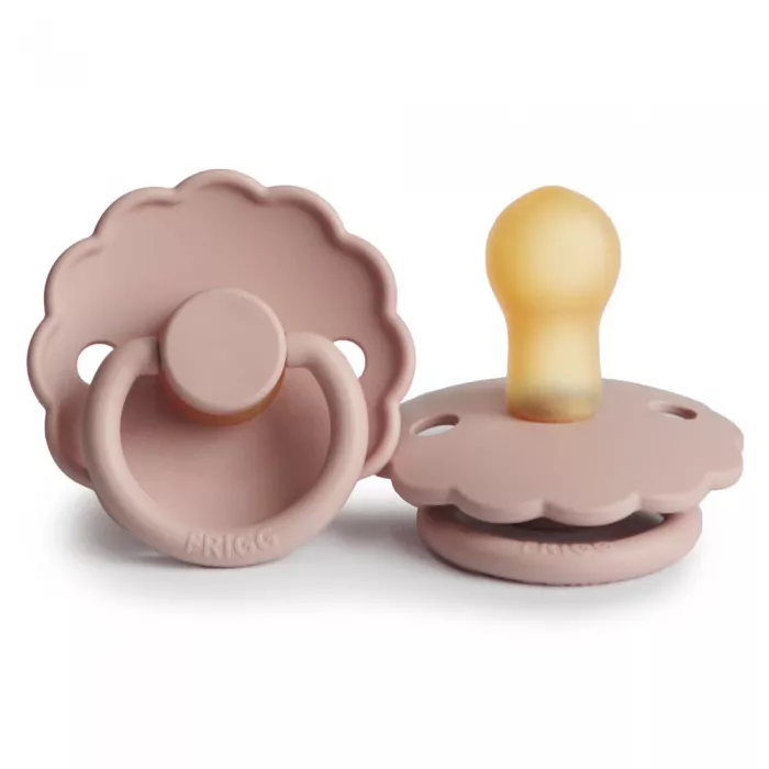 Set 2 suzete cu tetina rotunda din cauciuc natural - Daisy Blush / Cream - FRIGG