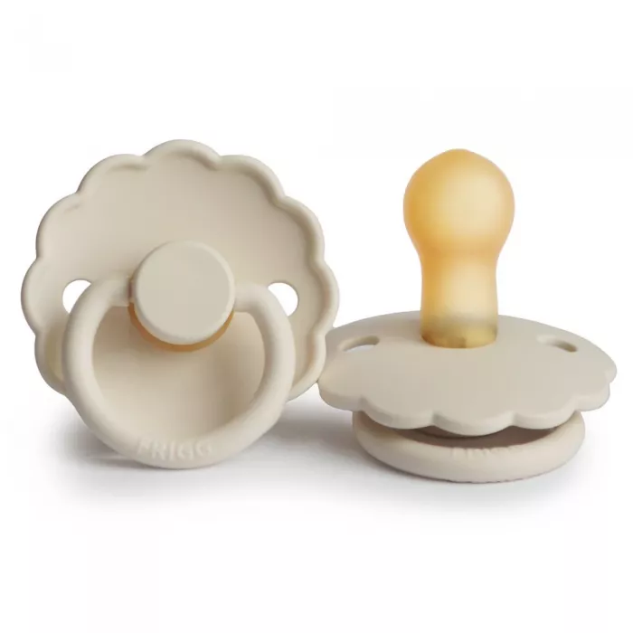 Set 2 suzete cu tetina rotunda din cauciuc natural - Daisy Blush / Cream - FRIGG