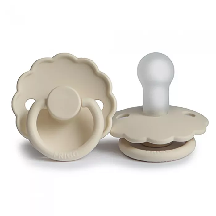 Set 2 suzete cu tetina rotunda din silicon - Daisy Willow / Cream - FRIGG