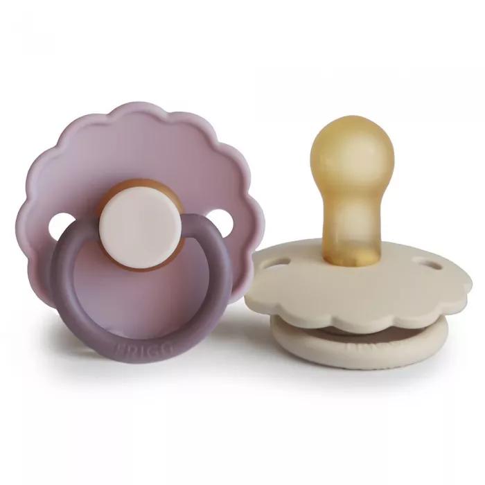 Set 2 suzete cu tetina rotunda din cauciuc natural - Daisy Lavender Haze / Cream - FRIGG