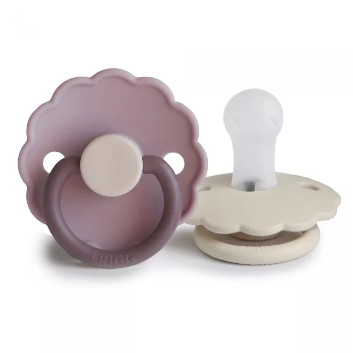 Set 2 suzete cu tetina rotunda din silicon - Daisy Lavender Haze / Cream - FRIGG