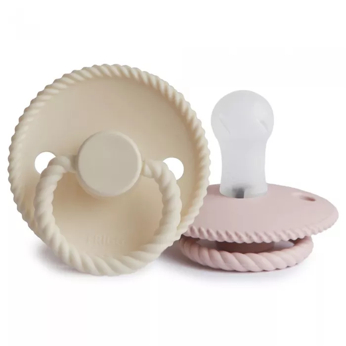 Set 2 suzete cu tetina rotunda din silicon - Rope Blush/Cream - FRIGG