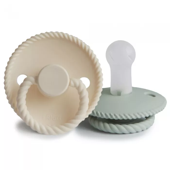 Set 2 suzete cu tetina rotunda din silicon - Rope Sage/Cream - FRIGG