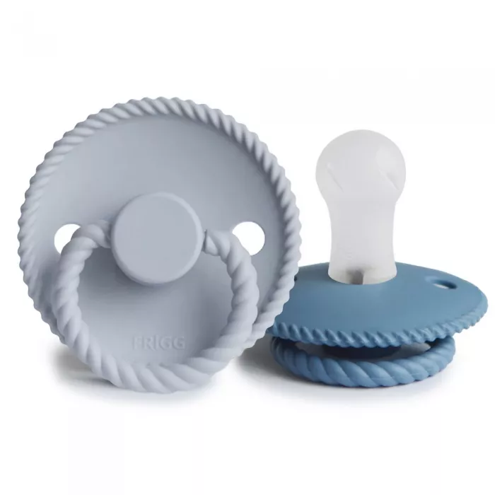 Set 2 suzete cu tetina rotunda din silicon - Rope Ocean/Powder Blue - FRIGG