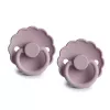 Set 2 suzete cu tetina rotunda din cauciuc natural - Daisy Lilac - FRIGG Set 2 suzete cu tetina rotunda din cauciuc natural - Daisy Lilac - FRIGG