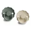 Set 2 suzete cu tetina rotunda din silicon - Daisy Lily / Cream - FRIGG Set 2 suzete cu tetina rotunda din silicon - Daisy Lily / Cream - FRIGG