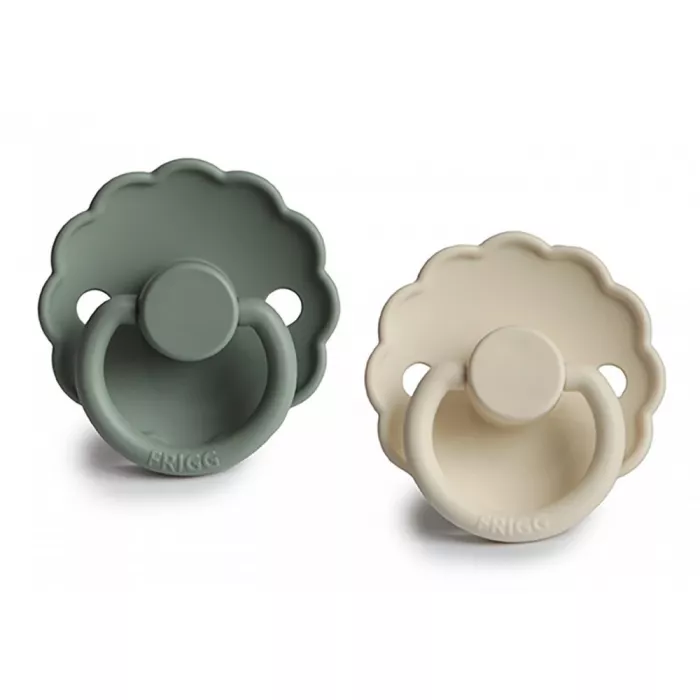 Set 2 suzete cu tetina rotunda din silicon - Daisy Lily / Cream - FRIGG