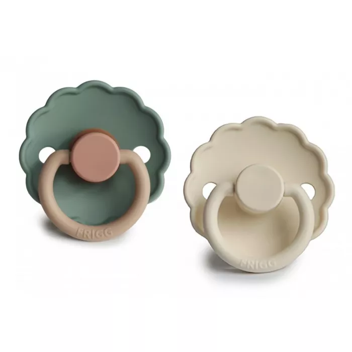 Set 2 suzete cu tetina rotunda din silicon - Daisy Willow / Cream - FRIGG