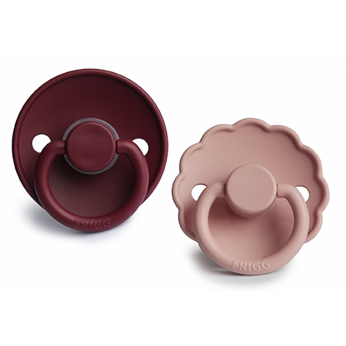 Set 2 suzete cu tetina rotunda din silicon - Cabernet/ Daisy Blush - FRIGG Set 2 suzete cu tetina rotunda din silicon - Cabernet/ Daisy Blush - FRIGG