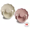 Set 2 suzete cu tetina rotunda din cauciuc natural - Daisy Blush / Cream - FRIGG Set 2 suzete cu tetina rotunda din cauciuc natural - Daisy Blush / Cream - FRIGG
