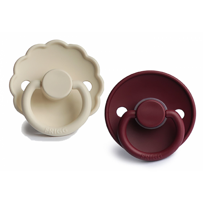 Set 2 suzete cu tetina rotunda din silicon - Cabernet / Daisy Cream - FRIGG Set 2 suzete cu tetina rotunda din silicon - Cabernet / Daisy Cream - FRIGG