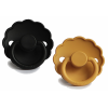 Set 2 suzete cu tetina rotunda din silicon - Daisy Jet Black / Daisy Honey Gold - FRIGG Set 2 suzete cu tetina rotunda din silicon - Daisy Jet Black / Daisy Honey Gold - FRIGG