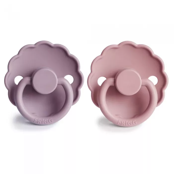 Set 2 suzete cu tetina rotunda din silicon - Daisy Baby Pink / Soft Lilac - FRIGG