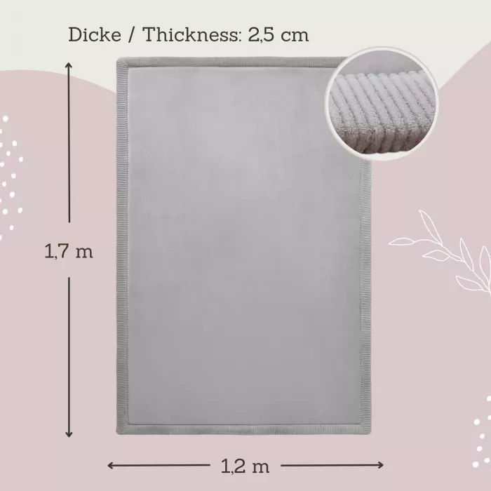 Saltea de joaca coral velvet cu spuma memorie 120 x 170 cm – Gri - Hakuna Matte