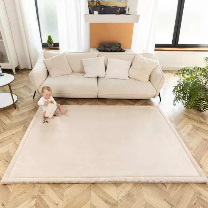 Saltea de joaca coral velvet cu spuma memorie 150 x 200 cm – Bej - Hakuna Matte
