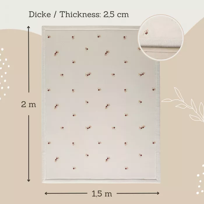 Saltea de joaca coral velvet cu spuma memorie 150 x 200 cm – floral - Hakuna Matte