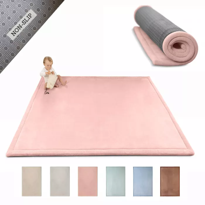 Saltea de joaca coral velvet cu spuma memorie 150 x 200 cm – Roz - Hakuna Matte