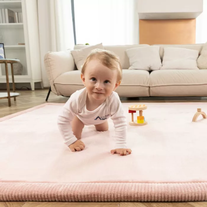Saltea de joaca coral velvet cu spuma memorie 150 x 200 cm – Roz - Hakuna Matte