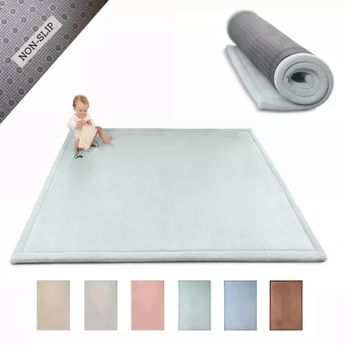 Saltea de joaca coral velvet cu spuma memorie 150 x 200 cm – Verde Soft - Hakuna Matte