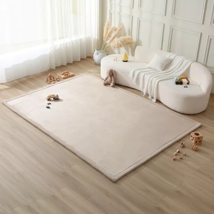 Saltea de joaca coral velvet cu spuma memorie 200 x 280 cm – bej - Hakuna Matte