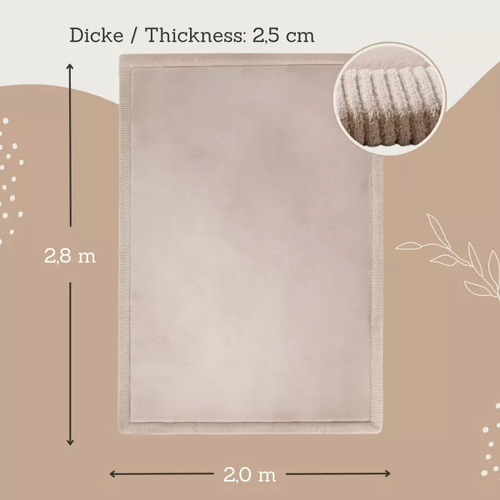 Saltea de joaca coral velvet cu spuma memorie 200 x 280 cm – bej - Hakuna Matte