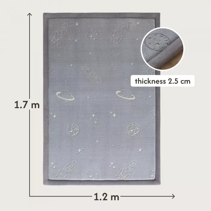 Saltea de joaca coral velvet cu spuma memorie Glow in the Dark - 120 x 170 cm – Planete - Hakuna Matte