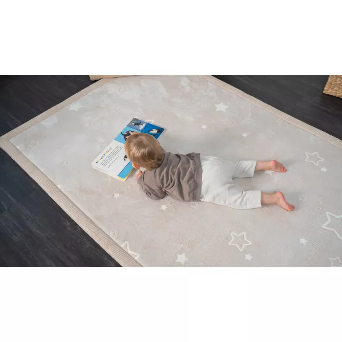 Saltea de joaca coral velvet cu spuma memorie Glow in the Dark - 120 x 170 cm – Stele - Hakuna Matte