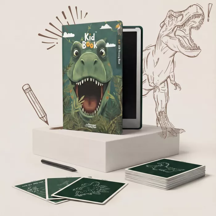 Tableta LCD pentru desen cu cartonase cu imagini incluse – DINO – Green - KidLupe