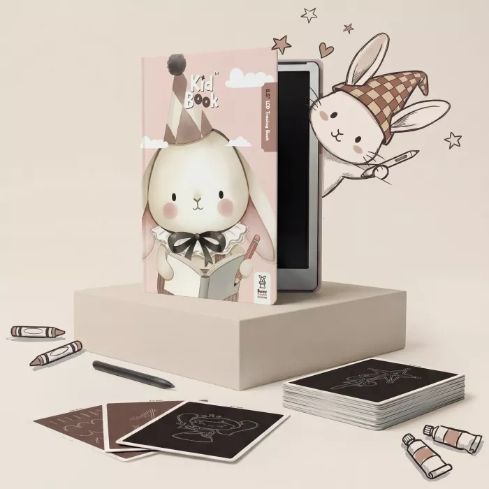 Tableta de desenat cu cartonase cu imagini – Rabit – Pink - KidLupe