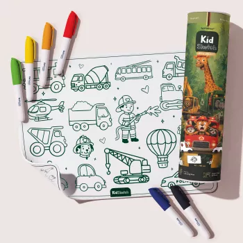 Plansa din silicon pentru colorat si scris - Little Vehicles - KidLupe