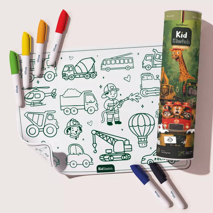 Plansa din silicon pentru colorat si scris - Little Vehicles - KidLupe