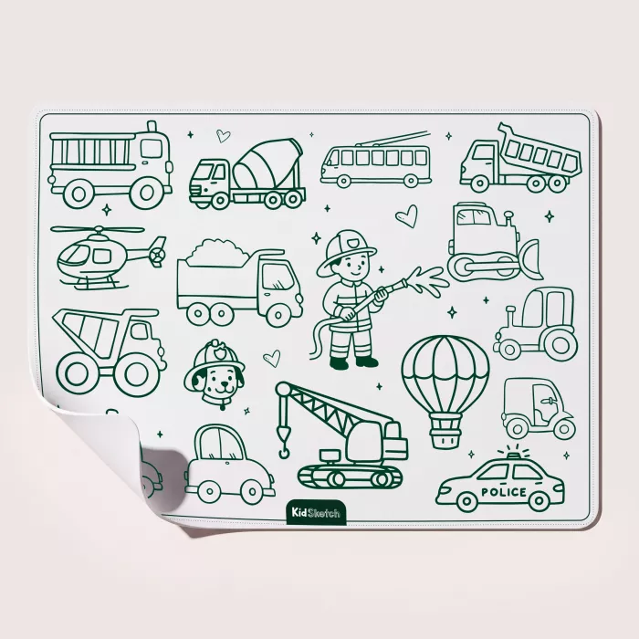 Plansa din silicon pentru colorat si scris - Little Vehicles - KidLupe