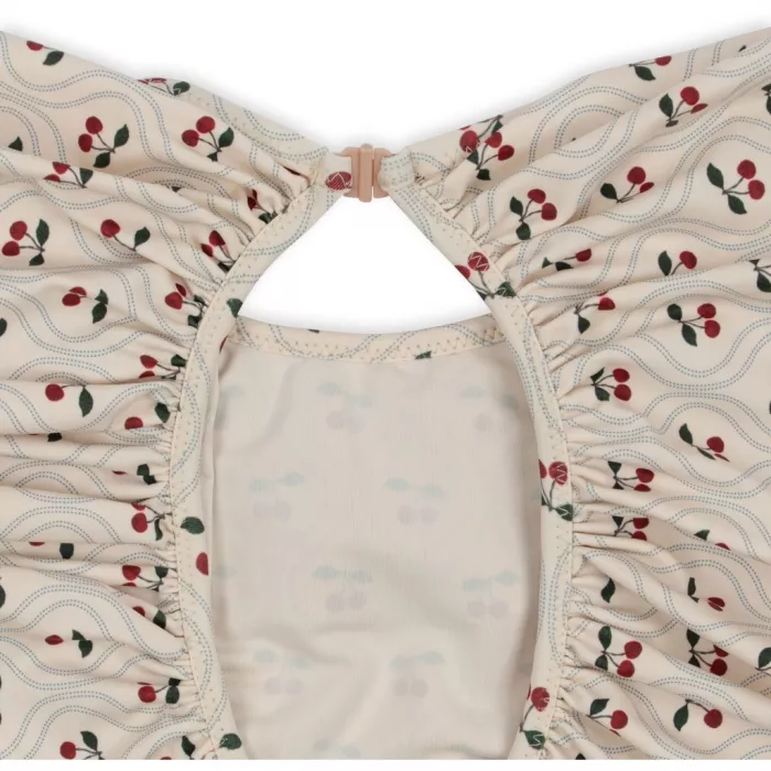 Costum de baie intreg cu maneca lunga cu protectie UV 50+ - Manuca LS Frill - CHERRY MOTIF - Konges Sløjd