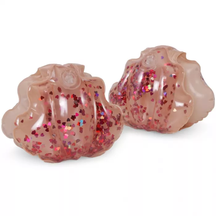 Aripioare de inot in forma de scoica cu confetti inimioare rosii - BLUSH TRANSPARENT - Konges Sløjd