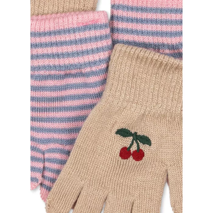 Manusi cu degete din mix de lana - FILLA - 2 perechi - CHERRY/STRIPE - Konges Sløjd