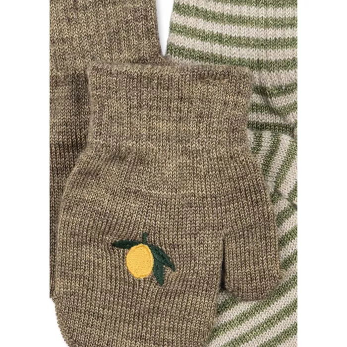 Manusi cu 1 deget din mix de lana - FILLA - 2 perechi - LEMON/STRIPE - Konges Sløjd