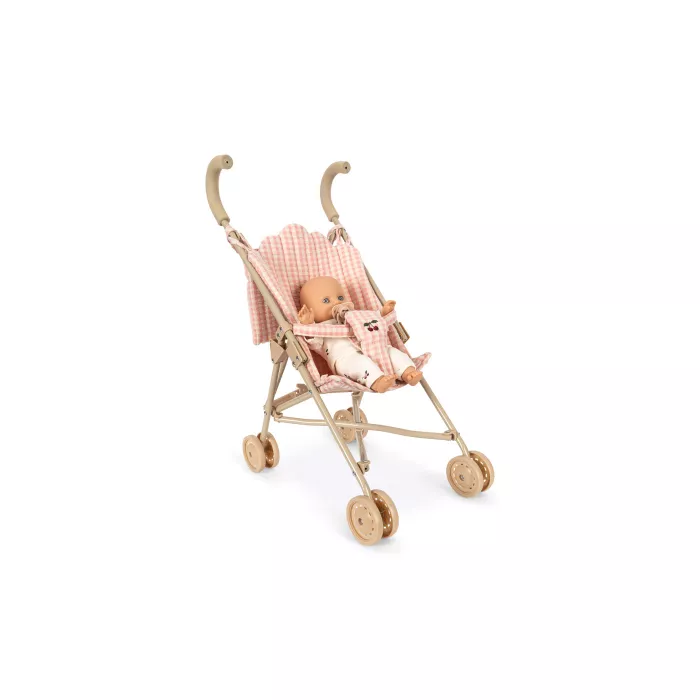 Papusa bebelus cu carucior - Poppy - Pink Check - Konges Sløjd