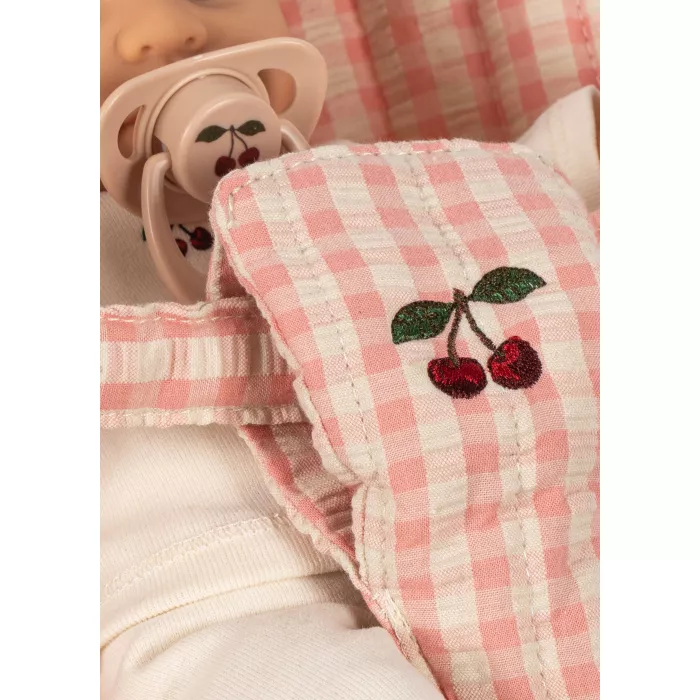 Papusa bebelus cu carucior - Poppy - Pink Check - Konges Sløjd