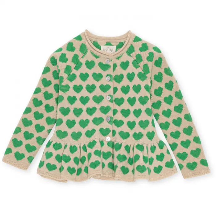 Cardigan cu volanase din lana merinos pentru copii - MEDIUM GREEN - Konges Sløjd