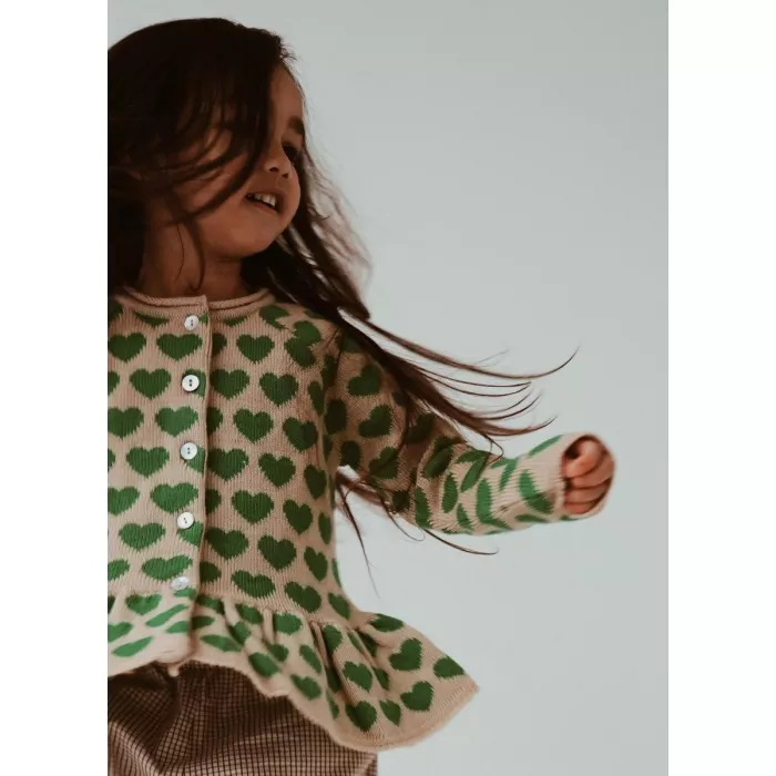 Cardigan cu volanase din lana merinos pentru copii - MEDIUM GREEN - Konges Sløjd