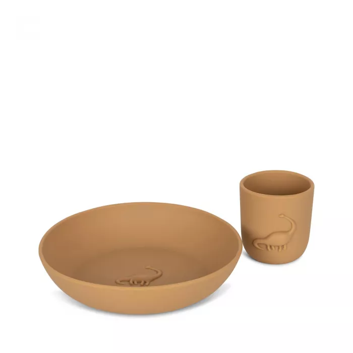 Set din silicon pentru masa copilului DINO - ALMOND - Konges Sløjd