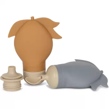 Sticla din silicon pentru smoothie - Set 2 buc - Quicksilver/Caramel - Konges Sløjd Sticla din silicon pentru smoothie - Set 2 buc - Quicksilver/Caramel - Konges Sløjd