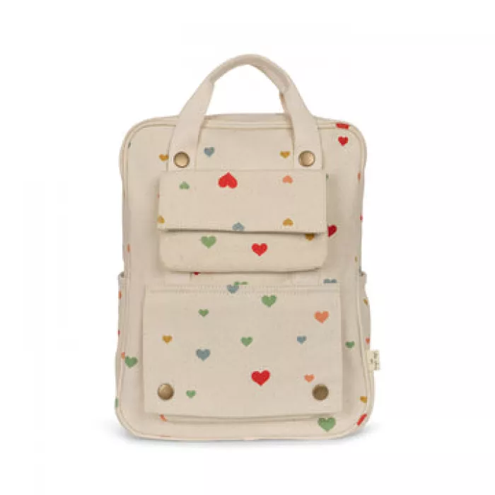 Rucsac din bumbac organic pentru copii - MULTI HEARTS - Konges Sløjd